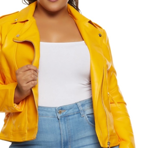 Primark Jackets & Coats Primark Faux Leather Yellow Biker Jacket Sz